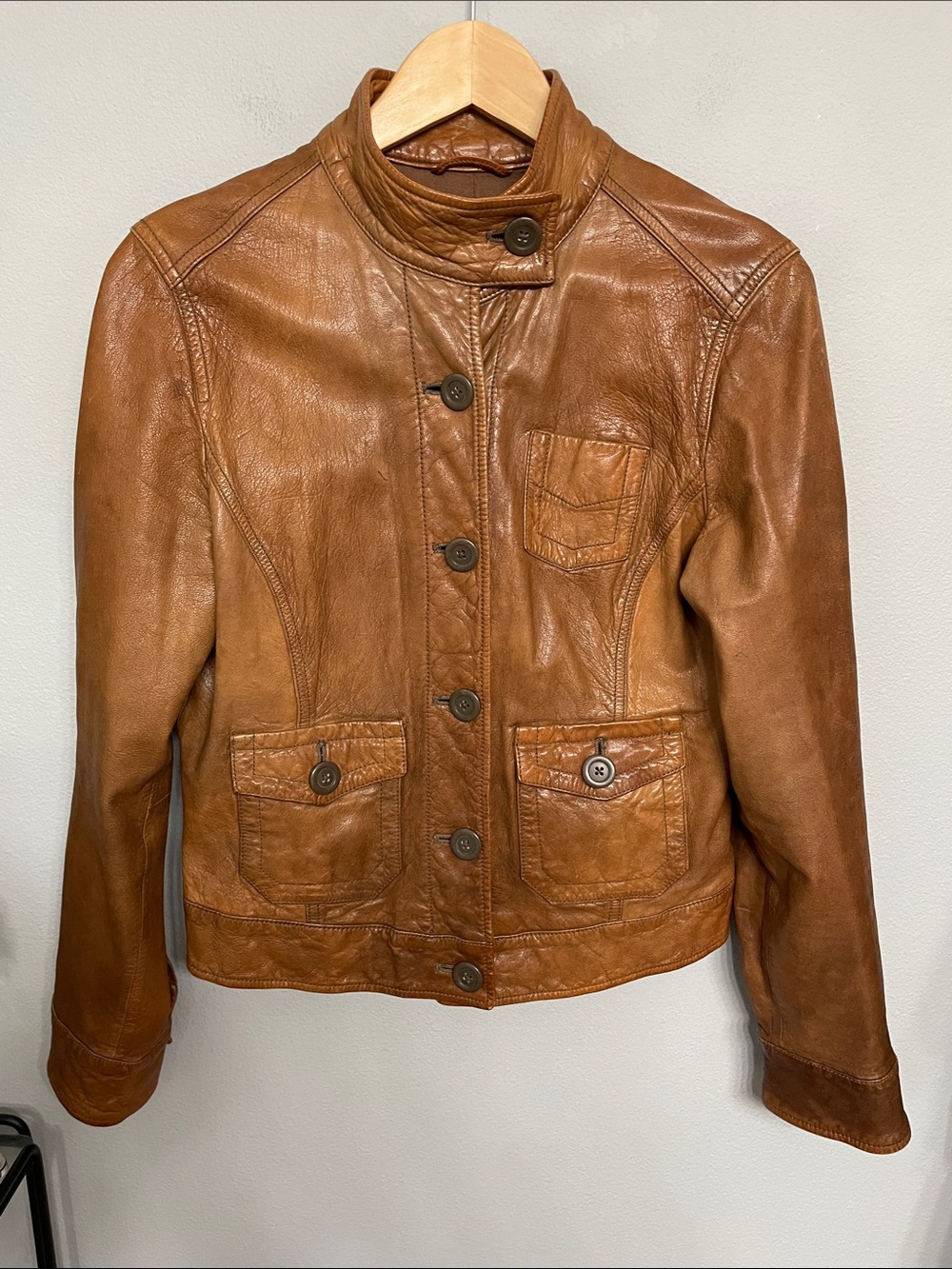 Vintage GAP Tan Brown Leather Button-Front Jacket M